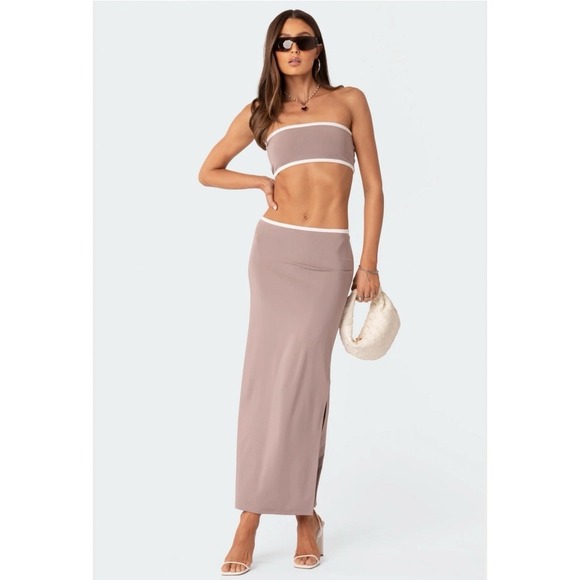 Edikted Nadia Side Slitted Pull On Stretch Maxi Skirt Size Small Purple NWT - Picture 7 of 11